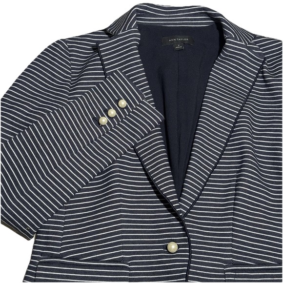 Ann Taylor Jackets & Blazers - ANN TAYLOR Women's Size‎ 0 Blazer Pearl Buttons Black White Striped Minimalist